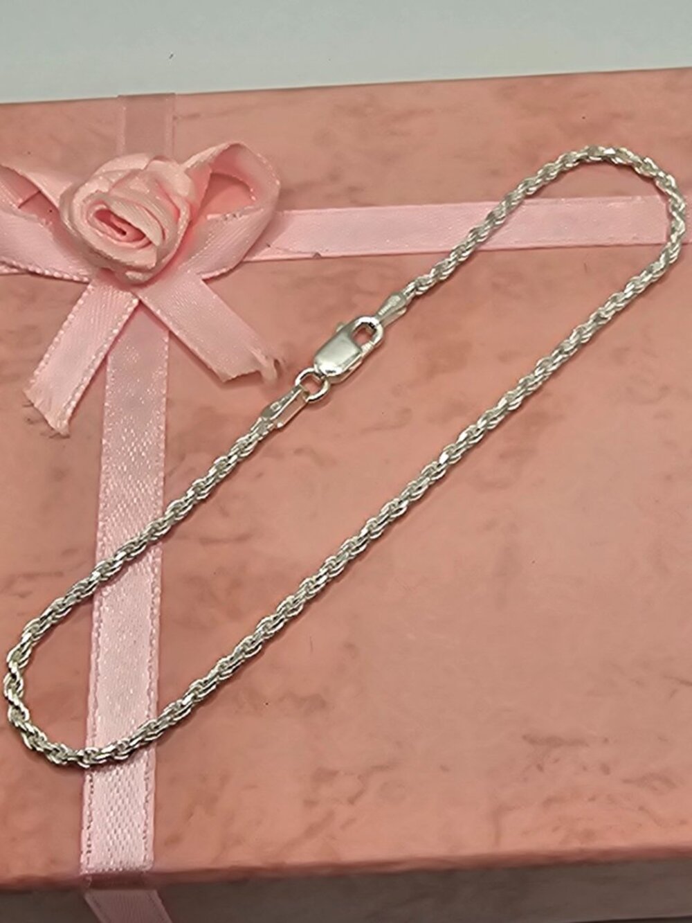 Sterling Silver 925 High Polished Diamond Cut Rope Bracelet 2mm 8 inches